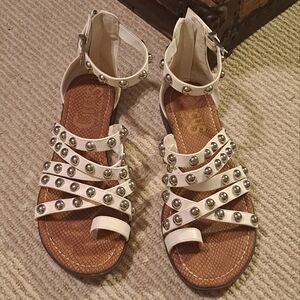 CIRCUS Sam Edelman White Gladiator Sandals Strappy Silver Stud Back Zipper
